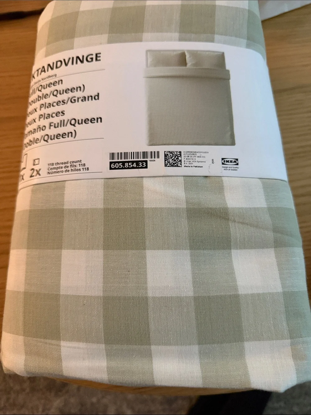 IKEA sage and white check duvet cover